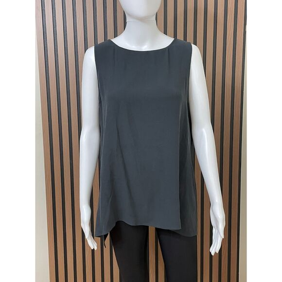 Eileen Fisher Women's PL Gray Tank Silk Tunic Georgette Casual Minimalist Work - Picture 1 of 8